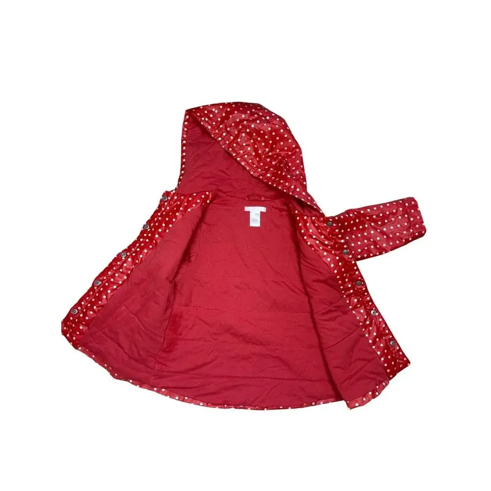 Janie and Jack Red White Polka Dot Ruffle Trim Lined Raincoat w Hood Size 2-3T